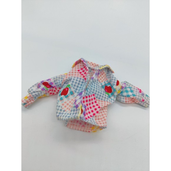 Vintage Barbie Shirt Apples Teaching Doll Clothing Top Picnic Plaid Apple Mattel - Picture 3 of 3